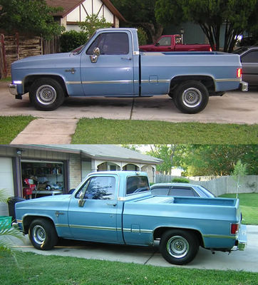 The truck with the front end lowered-back end before and after lowering
