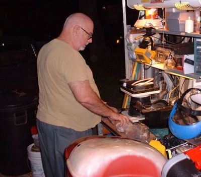 Dad working on the rocks we picked up at the Harris Ranch
